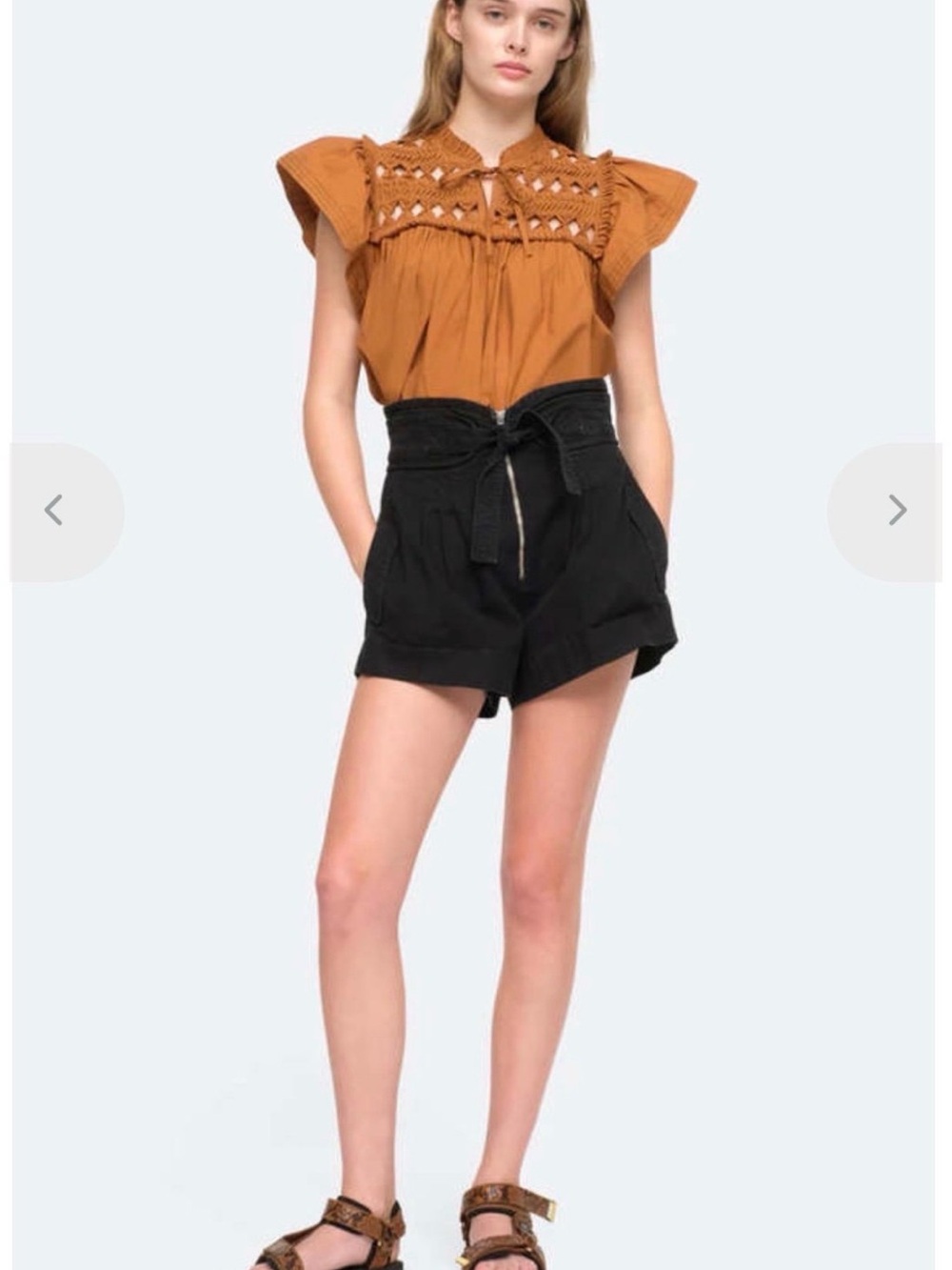 High-Waist Black Paperbag Tie Shorts - Sea New York